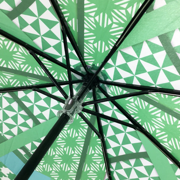 和柄テキスタイル 三つ折り畳み傘‐かさね折り紙／緑（わがらてきすたいる みつ折りたたみ傘-かさねおがみ／みどり）