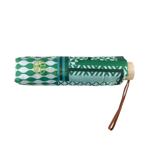 和柄テキスタイル 三つ折り畳み傘‐かさね折り紙／緑（わがらてきすたいる みつ折りたたみ傘-かさねおがみ／みどり）