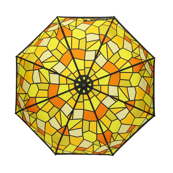 和柄テキスタイル三つ折りたたみ傘-彩色硝子／蜂蜜｜おしゃれな和柄傘