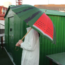 和柄テキスタイル 16本骨長傘‐すいか（わがらてきすたいる 16ぽんほねなががさ‐西瓜）