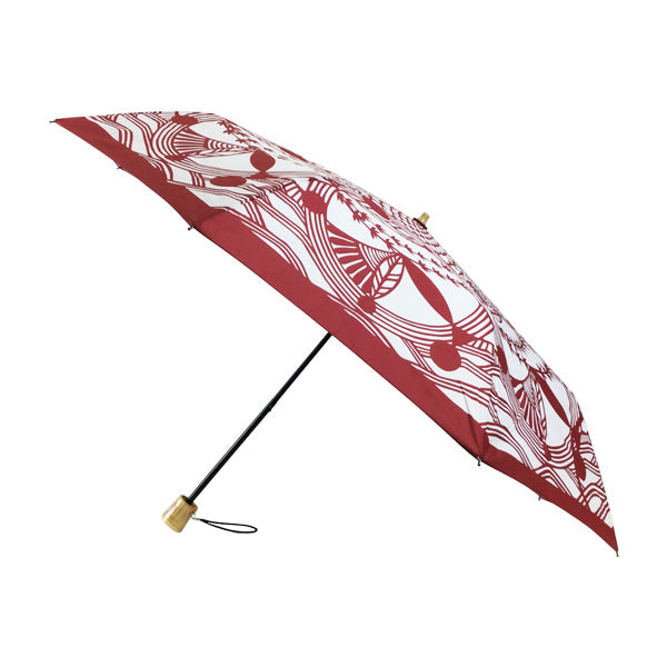 天然竹三つ折り畳み傘‐切絵雨にとと／深紅｜おしゃれな和柄傘ブランド