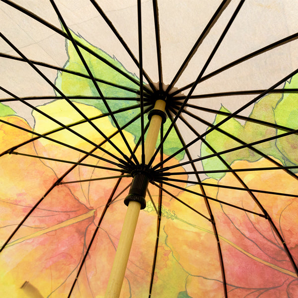 和柄テキスタイル 16本骨長傘‐色絵南国植物‐仏桑花（わがらてきすたいる 16ぽんほねなががさ‐いろえなんごくしょくぶつ-はいびすかす）