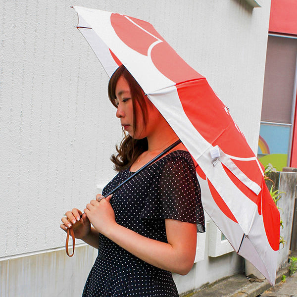 和柄テキスタイル 三つ折り畳み傘‐紅梅（わがらてきすたいる みつ折りたたみ傘-べにうめ）