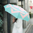 和柄テキスタイル 三つ折り畳み傘‐組合角に桔梗／薄水色（わがらてきすたいる みつ折りたたみ傘-くみあいかくにききょう／うすみずいろ）