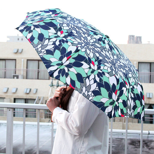 和柄テキスタイル 三つ折り畳み傘‐硝子菊／浅葱｜おしゃれな和柄傘