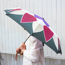 和柄テキスタイル 三つ折り畳み傘‐蓮／紺（わがらてきすたいる みつ折りたたみ傘-はす／こん）