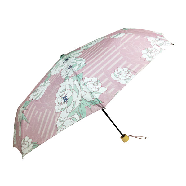 和柄テキスタイル 三つ折り畳み傘‐牡丹／桃（わがらてきすたいる みつ折りたたみ傘-ぼたん／もも）