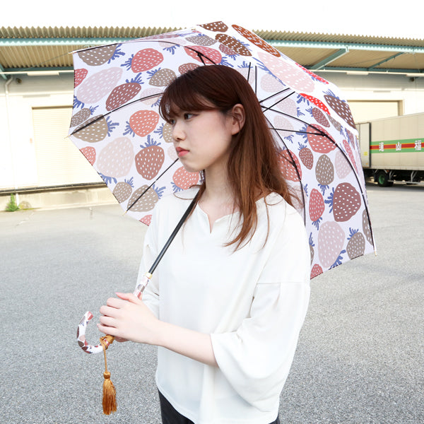 丸屋根深張傘‐苺／純白｜おしゃれな和柄傘ブランド［和傘や北斎