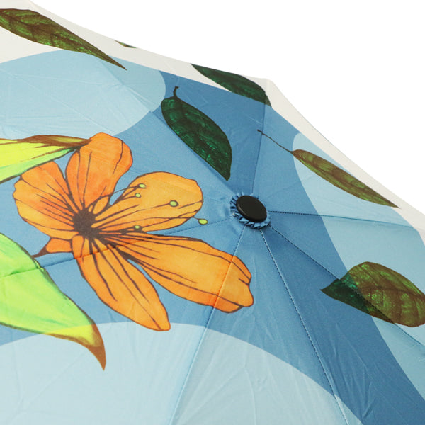和柄テキスタイル 三つ折り畳み傘‐躑躅／スカイブルー（わがらてきすたいる みつ折りたたみ傘‐つつじ）
