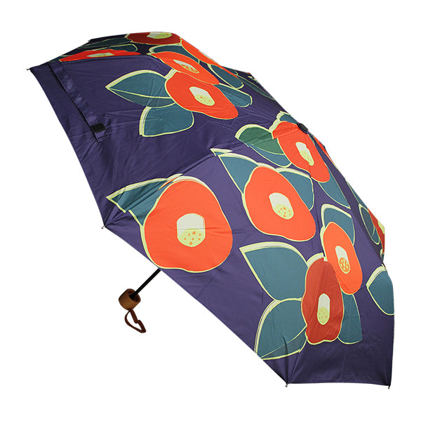 和柄テキスタイル 三つ折り畳み傘‐TSUBAKI／紺青（わがらてきすたいる みつ折りたたみ傘‐つばき／こんじょう）