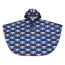 和柄テキスタイル 子供雨合羽‐こま／あお（わがらてきすたいる キッズレインコート-こま／あお）