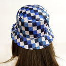 和柄テキスタイル リバーシブル雨帽子‐市松／北斎ブルー／60cm（わがらてきすたいる りばーしぶるレインハット-いちまつ／ほくさいぶるー／60cm）