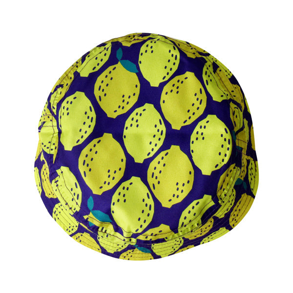 和柄テキスタイル リバーシブル雨帽子‐檸檬／深紫／55cm（わがらてきすたいる りばーしぶるレインハット‐れもん／ふかむらさき／55cm）