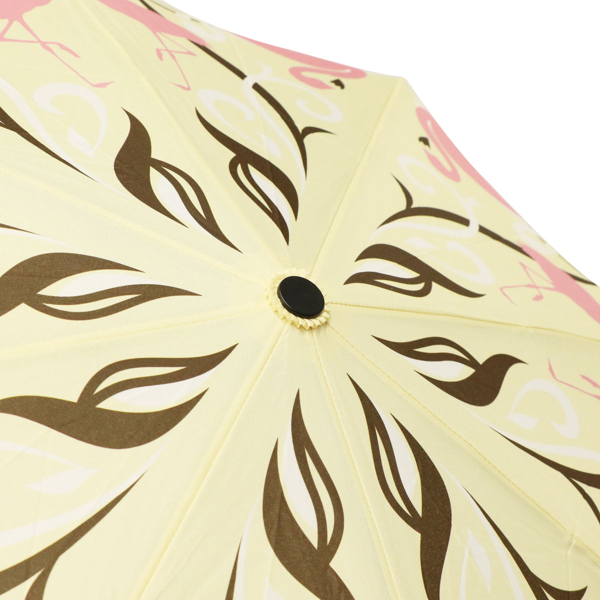 Japanese Pattern Textile Tri-Folding Umbrella - FLAMINGO/Beige