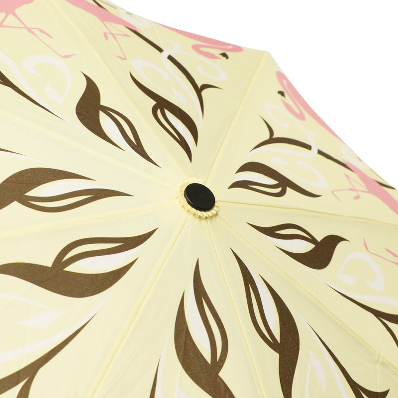 和柄テキスタイル 三つ折り畳み傘‐FLAMINGO／ベージュ（わがらてきすたいる みつ折りたたみ傘‐ふらみんご）