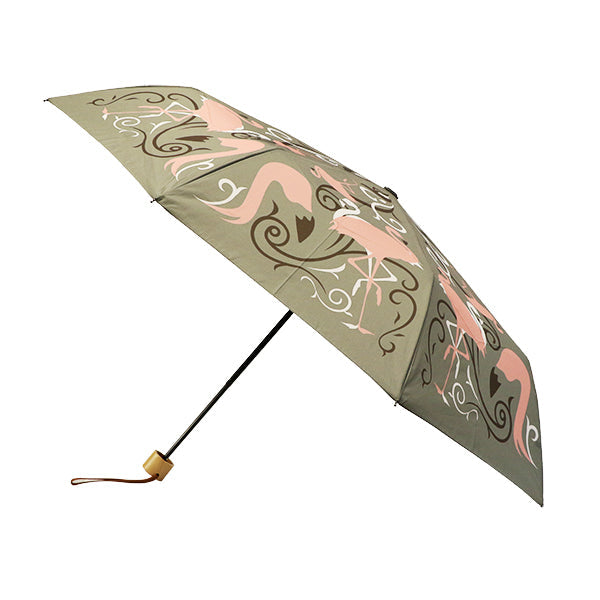 和柄テキスタイル 三つ折り畳み傘‐FLAMINGO／グレー（わがらてきすたいる みつ折りたたみ傘-ふらみんご）