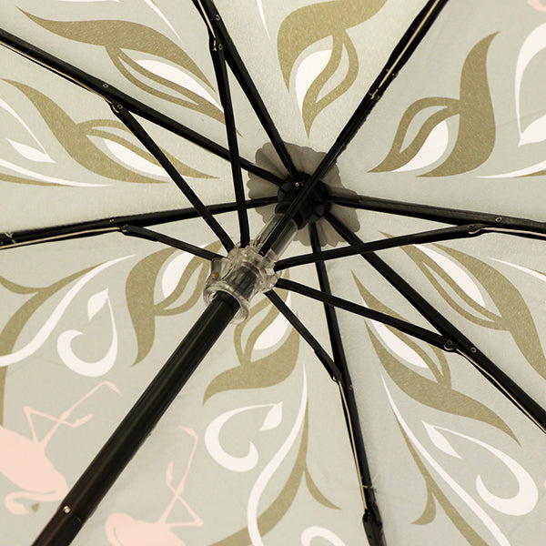 和柄テキスタイル 三つ折り畳み傘‐FLAMINGO／グレー（わがらてきすたいる みつ折りたたみ傘-ふらみんご）