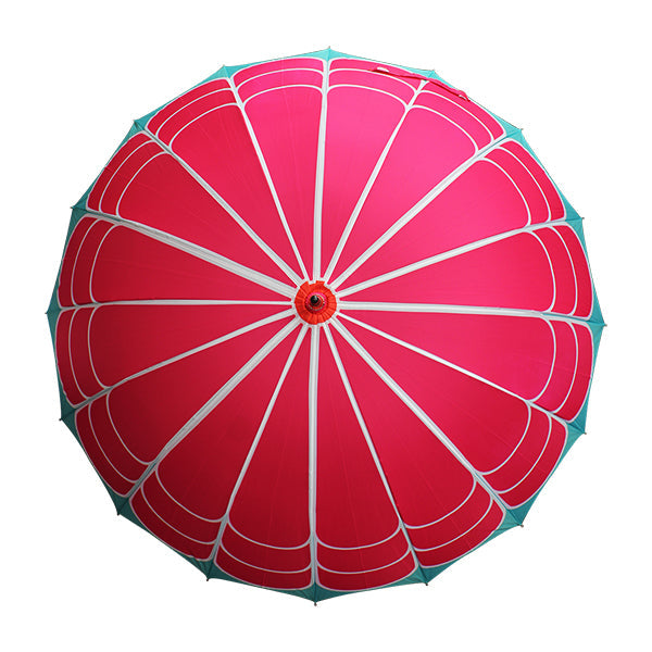 和柄テキスタイル 16本骨長傘‐菊／ピンク（わがらてきすたいる 16ぽんほねなががさ‐きく）