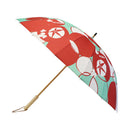 和柄テキスタイル 16本骨長傘‐朝顔／レッド（わがらてきすたいる 16ぽんほねなががさ‐あさがお）