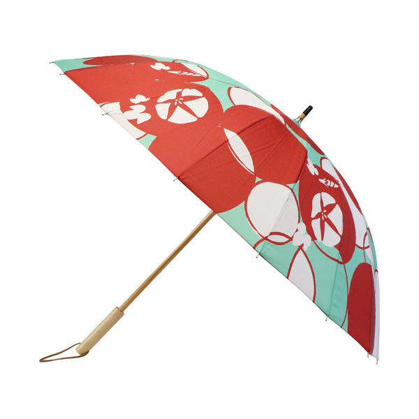 和柄テキスタイル 16本骨長傘‐朝顔／レッド｜おしゃれな和柄傘ブランド