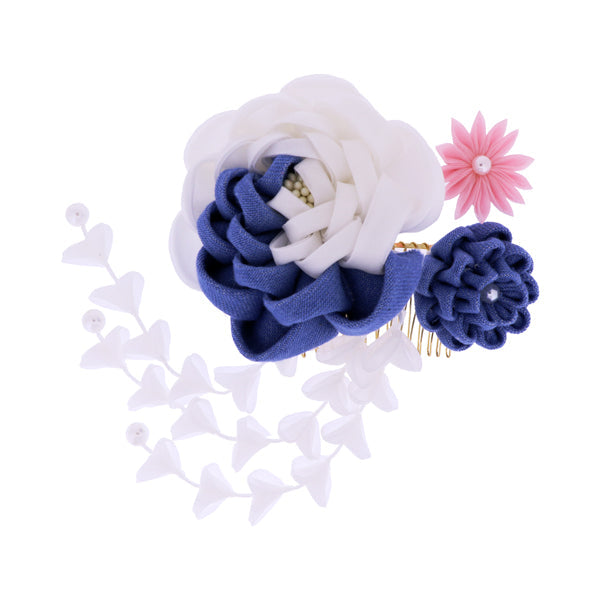 モダンつまみ髪飾り‐デニム薔薇｜普段使いの簪・ヘア